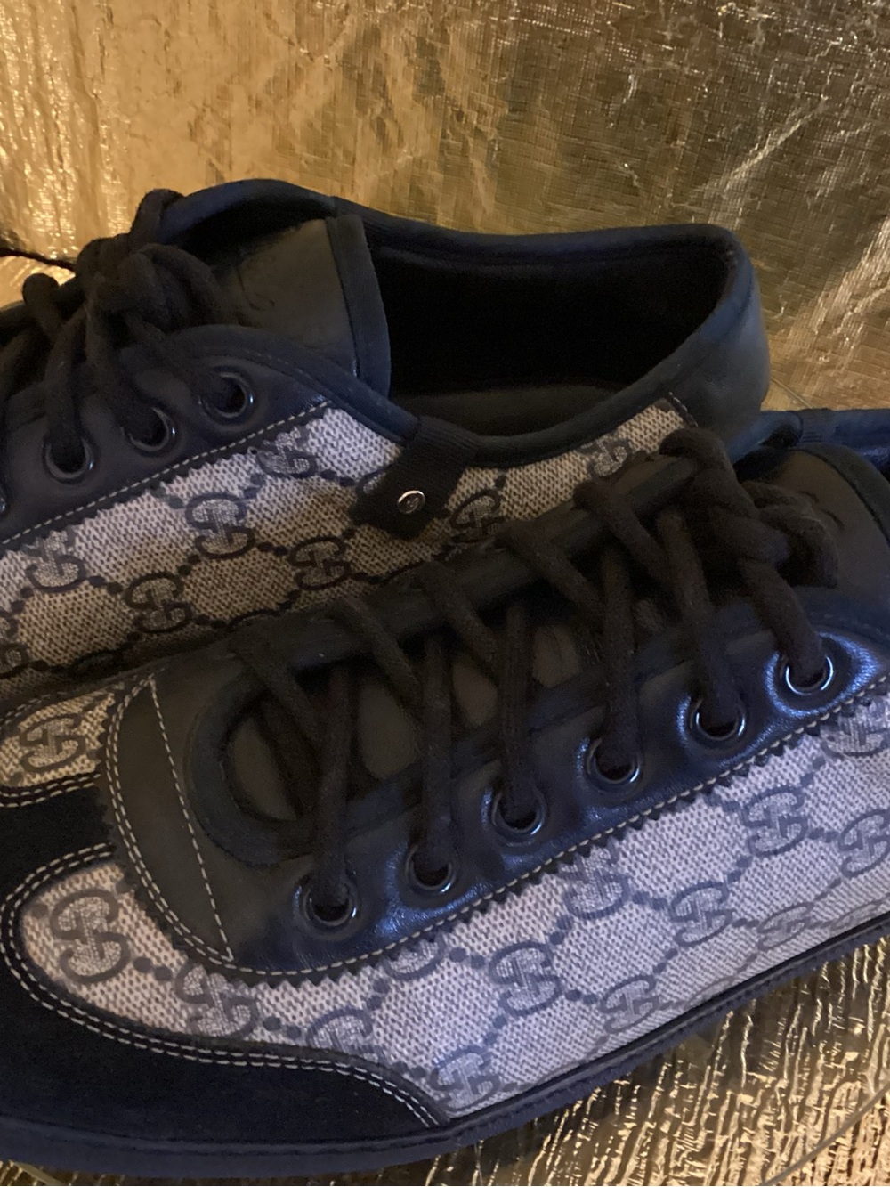 Gucci Navy Monogram Low-Top Sneakers